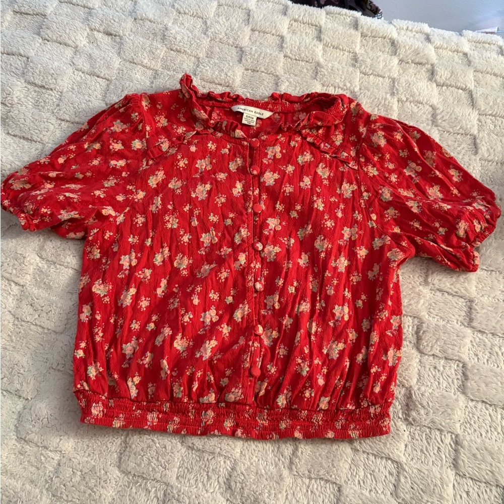 American Eagle Outfitters Red Floral Blouse